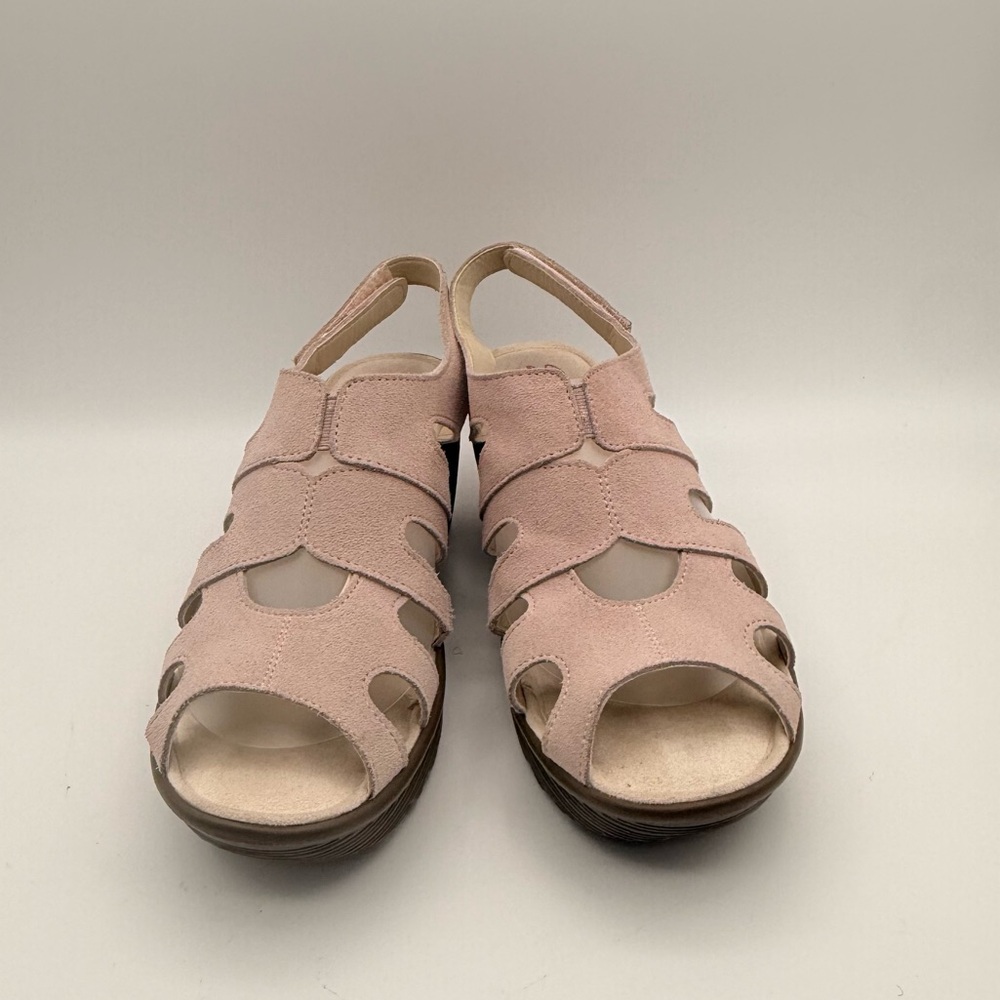 Skechers Memory Foam Pink Suede Wedge Sandals Comfort Slingback Shoe Women’s 8 - Picture 3 of 16